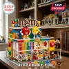M&M's Candy Store Building Block Set featuring a multi-level store with colorful bricks, figurines, and interior shelves.