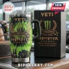 Monster Energy 24th Anniversary Edition Yeti Tumbler Cup featuring green tie-dye patterns and a monster truck graphic.