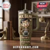 Mr. Bean Embossed Teddy Bear 40oz Stanley Tumbler featuring cartoon Mr. Bean, his teddy bear, and his green car.