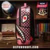 My Little Pony Sprayground Shark Mouth Party Backpack in pink and black checkerboard with a graphic shark tooth design.