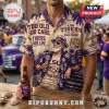 NCAA LSU Tigers Vintage Mascot Hawaiian shirt featuring purple palm trees, text graphics, and a classic sports mascot.