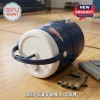 New England Patriots Plastic Souvenir Cooler Cup with blue and white design featuring team logo on hardwood floor surface.