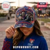 Newcastle Knights 38th Anniversary 1988-2026 cap in red and blue with distressed fabric, knight graphic, and ball detail.