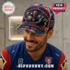 Newcastle Knights 38th Anniversary 1988-2026 cap in red, blue, and white with distressed fabric texture and graphic print.