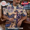 NFL Buffalo Bills mascot Hawaiian shirt featuring team logos, palm trees, and Bills Mafia text on a tan background.