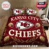 NFL Kansas City Chiefs Quilted 3-Piece Bedding Set featuring red fabric, team logos, and football graphics.