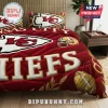 NFL Kansas City Chiefs Quilted 3-Piece Bedding Set featuring red fabric with team logos, football graphics, and white text.