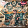 NFL Miami Dolphins Beach Hawaiian shirt featuring a man, tropical sunset, palm trees, and team text on a tan fabric base.