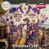 NFL Minnesota Vikings Purple Tropical Hawaiian Shirt featuring a man drinking beer and classic team logo motifs.