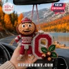 Ohio State Buckeyes Brutus Mascot Crocheted Car Ornament with a red and gray block O and buckeye leaf accent.