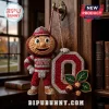 Ohio State Buckeyes Brutus Mascot crocheted car ornament featuring a red and gray yarn figure holding a block O and buckeyes.