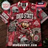 Ohio State Buckeyes Mascot Brutus Hawaiian Shirt featuring team logos, stadium graphics, and championship ring artwork.