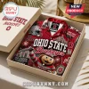 Ohio State Buckeyes Mascot Brutus Hawaiian shirt featuring the stadium, mascot, and team logo in red and gray colors.
