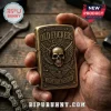 Old Fuckers Club Too Old To Care lighter case in antique brass with a skull, wings, and detailed engraved metal texture.