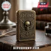 Old Fuckers Club Too Old To Care lighter case in antiqued brass featuring an embossed skull, wings, and vintage lettering.