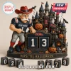 Ole Miss Rebels Halloween Countdown Calendar featuring a mascot beside a haunted castle and numbered date cubes.