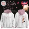 Olivia Rodrigo The Unraveled Tour 2026 Pink Hoodie with cursive white text and illustrated floral motifs on a white base.