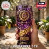 Omega Psi Phi 115th Anniversary purple beer glass featuring a gold 3D crest, wheat wreath, and engraved fraternity motifs.
