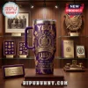 Omega Psi Phi 115th Anniversary YETI Tumbler 40oz with purple and gold tie-dye pattern and fraternity crest logo.