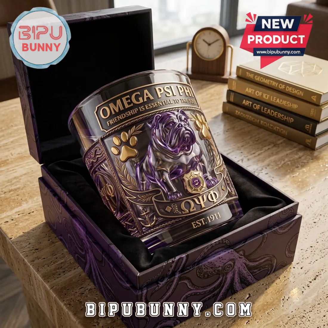 Omega Psi Phi Bulldog Engraved Whiskey Glass Omega Psi Phi Bulldog Engraved Whiskey Glass