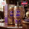 Omega Psi Phi Embossed Purple Gold Stanley Tumbler 40oz featuring ornate gold filigree and a central purple jewel crest.