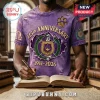 Omega Psi Phi Fraternity Crest Purple Distressed Shirt featuring 115th anniversary text, shield emblem, and a paw print.