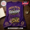 Omega Psi Phi Fraternity purple shirt with gold lettering, featuring the slogan Friendship is Essential to the Soul.
