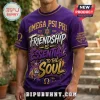Omega Psi Phi Fraternity purple shirt featuring gold Greek lettering, a bulldog mascot, and the motto Friendship Is Essential.