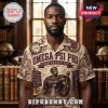 Omega Psi Phi Howard University Hawaiian shirt with vintage clock, crest, and fraternity graphics on a beige fabric.