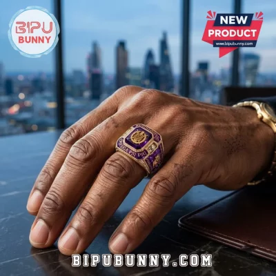 Omega Psi Phi Purple Amethyst Gold Ring