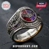 Ozzy Osbourne 1970-2026 Engraved Ring in silver featuring split red and purple crystal, bat motifs, and floral accents.
