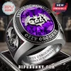Ozzy Osbourne Bat Logo Engraved Ring featuring a large purple gemstone, silver metal finish, and Prince of Darkness text.