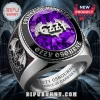 Ozzy Osbourne Bat Logo Engraved Ring featuring a large purple gemstone, silver metal finish, and Prince of Darkness text.