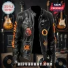 Ozzy Osbourne Prince of Darkness black leather jacket featuring band logo patches, red graphics, and metallic zippers.