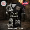Ozzy Osbourne Prince of Darkness Checkered V-Neck T-Shirt featuring bat graphics and iconic rock star branding.