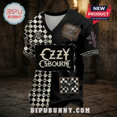 Ozzy Osbourne Prince of Darkness Checkered V-Neck T-Shirt