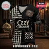 Ozzy Osbourne Prince of Darkness Checkered V-Neck T-Shirt featuring a black and white bat pattern and vintage rock patches.