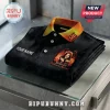 Ozzy Osbourne Prince of Darkness personalized polo shirt in black with a flame-patterned collar and custom name text area.