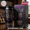 Ozzy Osbourne Prince of Darkness stainless steel handle tumbler in purple with gothic cross, wings, and signature text.