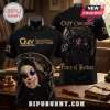 Ozzy Osbourne Rock and Roll Hall of Fame black shirt featuring a portrait of Ozzy, gold lettering, and graphic art details.