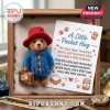 Paddington Bear Needle Felted Pocket Hug with red hat and blue coat next to a note about marmalade and kindness.