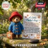 Paddington Bear needle felted pocket hug wearing a red hat and blue coat next to a card featuring marmalade sandwich art.