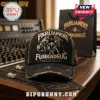 Parliament Funkadelic Distressed Denim Baseball Cap with band graphic embroidery, sitting on a music studio mixing console.