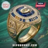Parramatta Eels 1947 Engraved Gold Ring featuring a blue center stone, team mascot emblem, and intricate metallic detailing.