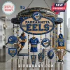 Parramatta Eels Commbank Stadium metal wind chime featuring team logo, jersey, trophy, and stadium imagery in blue and gold.