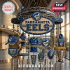 Parramatta Eels Commbank Stadium metal wind chime featuring team colors, logo, and hanging miniature sports memorabilia.