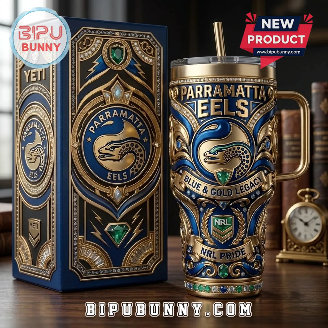 Parramatta Eels Gold Embossed Stanley Tumbler 40oz Parramatta Eels Gold Embossed Stanley Tumbler 40oz