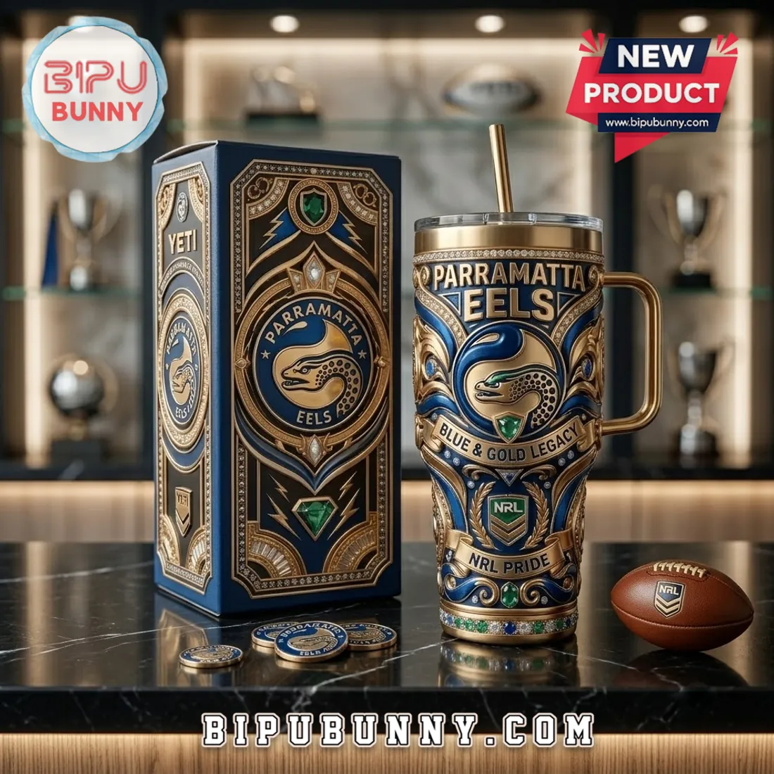 Parramatta Eels Gold Embossed Stanley Tumbler 40oz Parramatta Eels Gold Embossed Stanley Tumbler 40oz