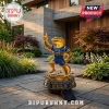 Parramatta Eels Mascot Solar LED Garden Light standing on a stadium base with a rugby ball in a residential backyard.