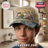 Peanuts 76th Anniversary Embroidered Denim Baseball Cap featuring Snoopy, Charlie Brown, and friends on a distressed hat.